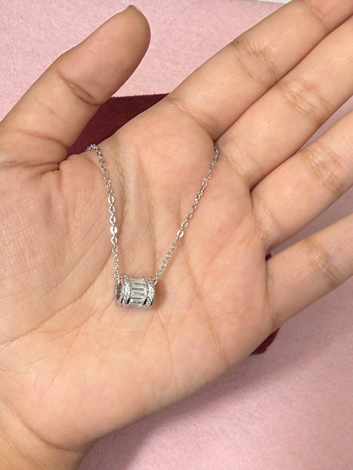925 Sterling Silver Baguette CZ Barrel Necklace - 18"