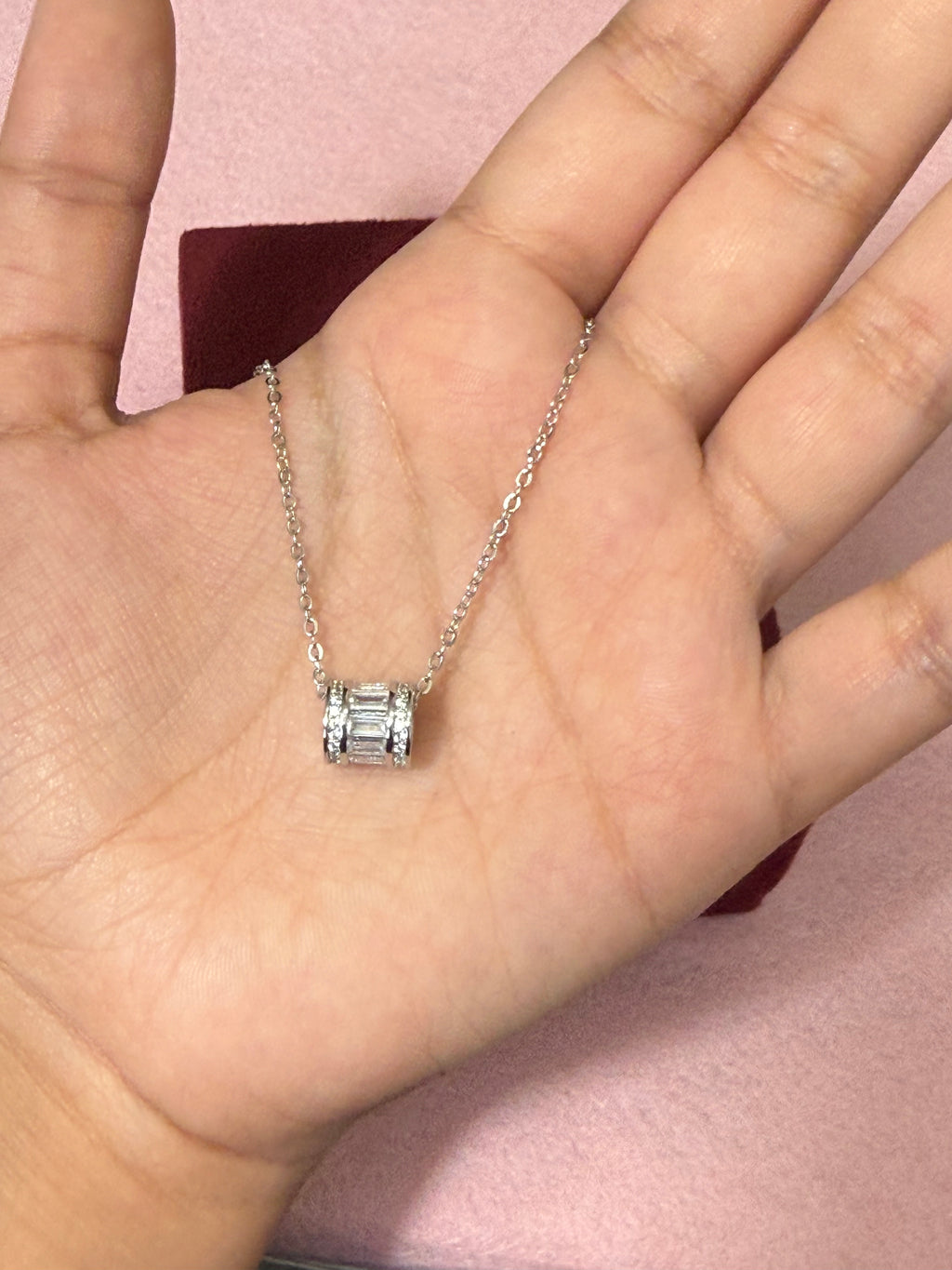 925 Sterling Silver Baguette CZ Barrel Necklace - 18"