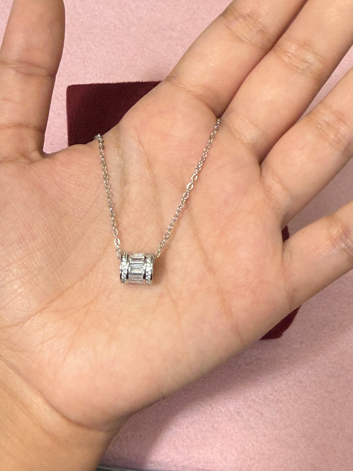 925 Sterling Silver Baguette CZ Barrel Necklace - 18"