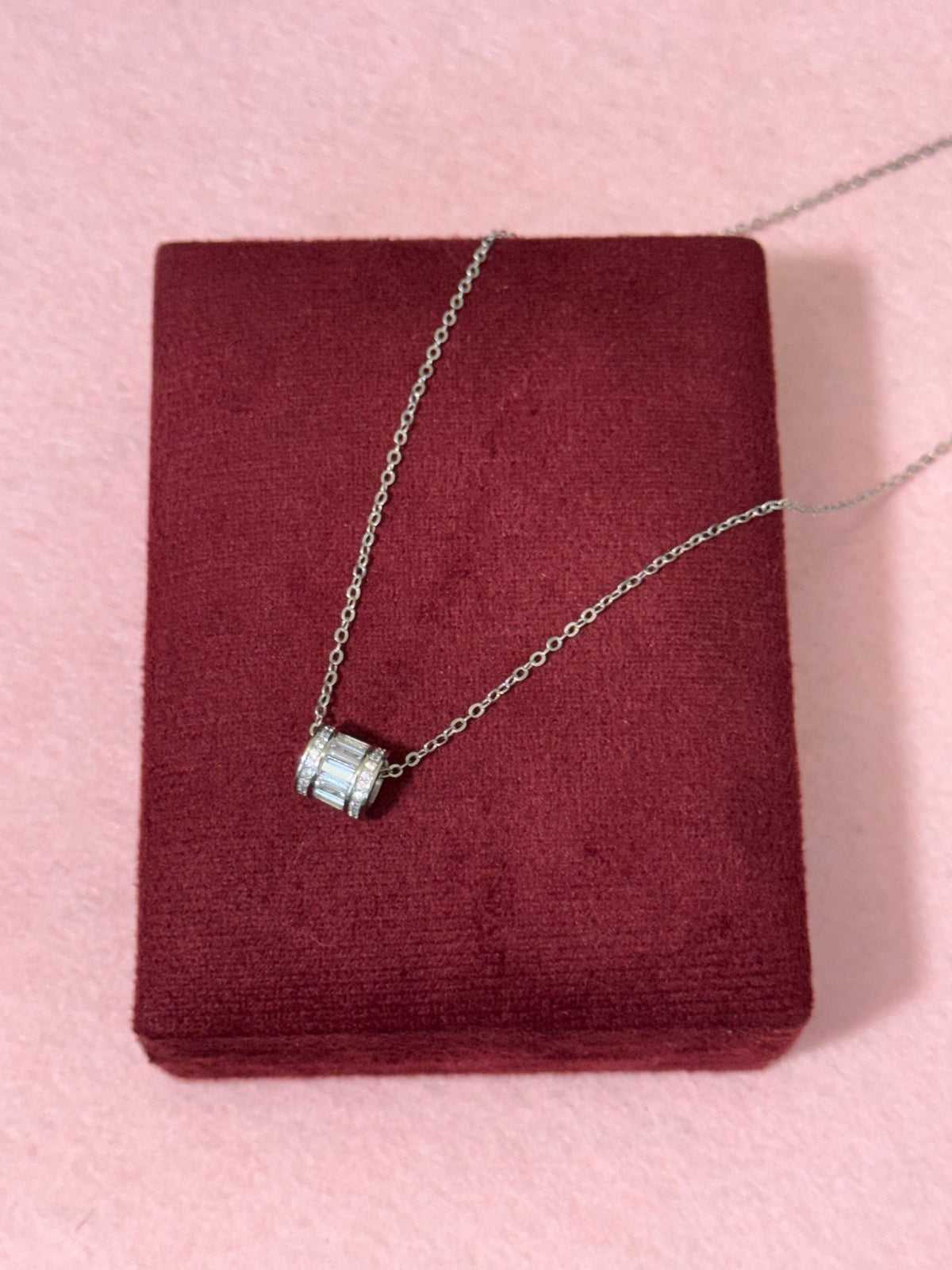 925 Sterling Silver Baguette CZ Barrel Necklace - 18"