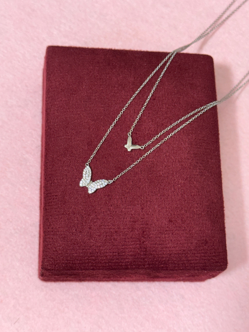 925 Sterling Silver Double Butterfly Layered Necklace - 18"