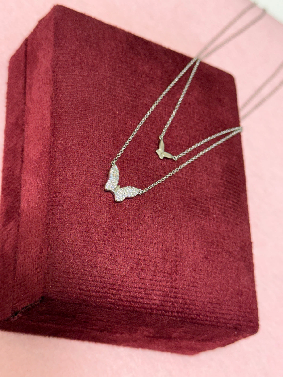 925 Sterling Silver Double Butterfly Layered Necklace - 18"
