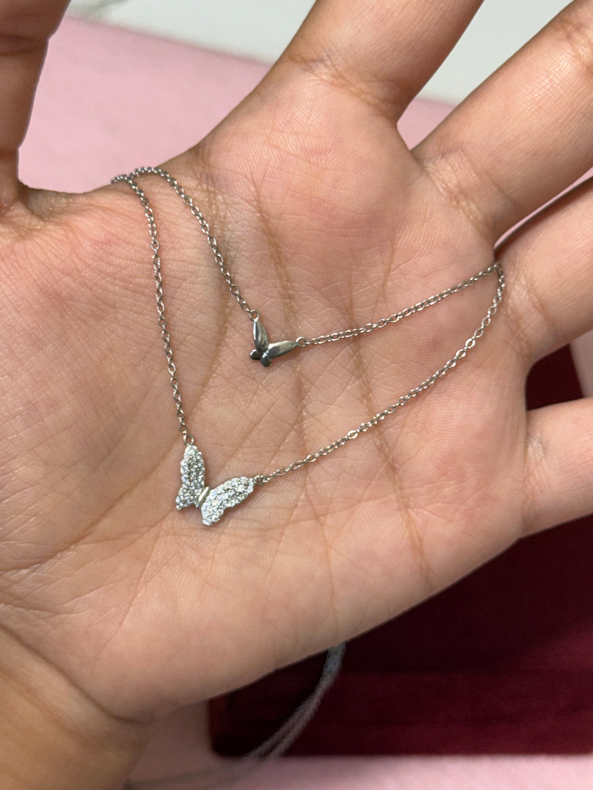 925 Sterling Silver Double Butterfly Layered Necklace - 18"