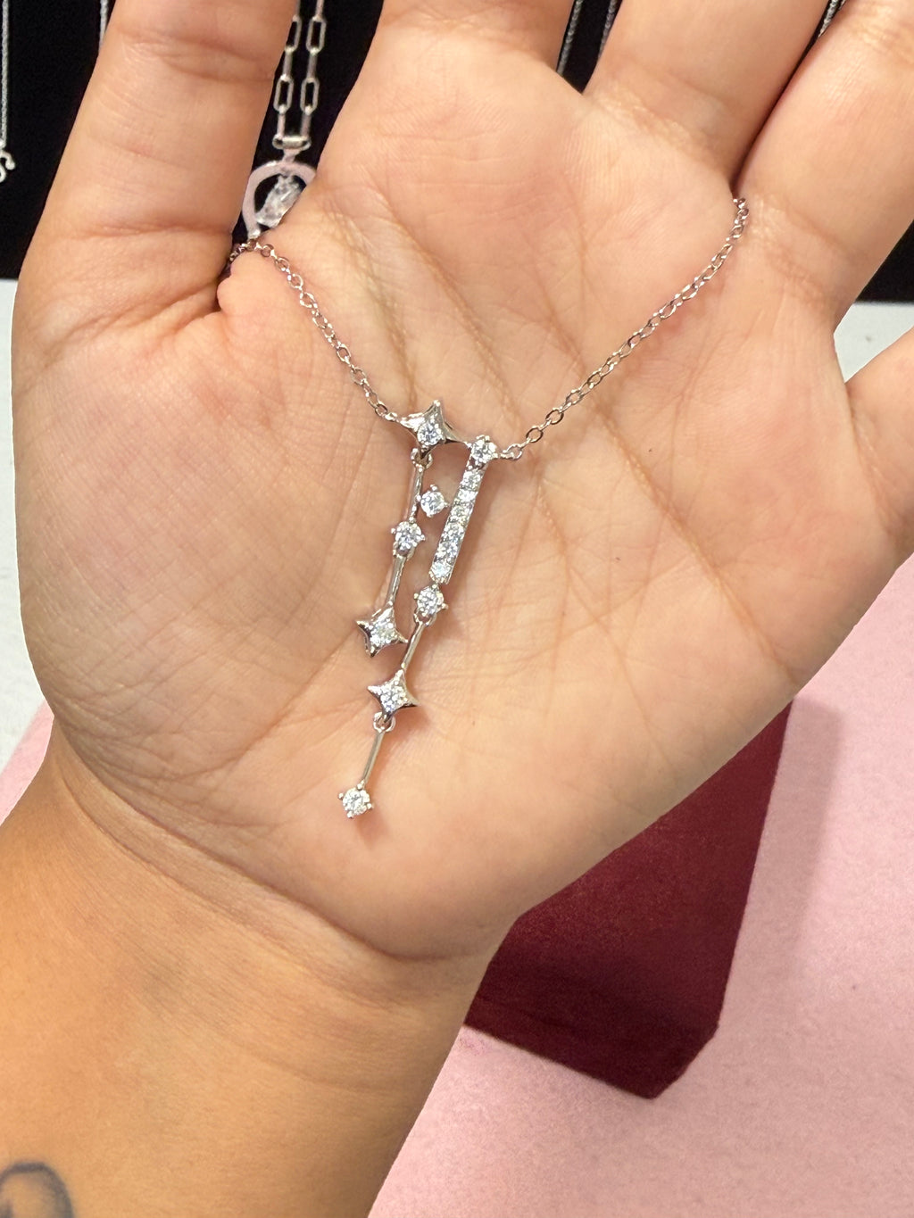 925 Sterling Silver Celestial Star Dangle Necklace – 18"
