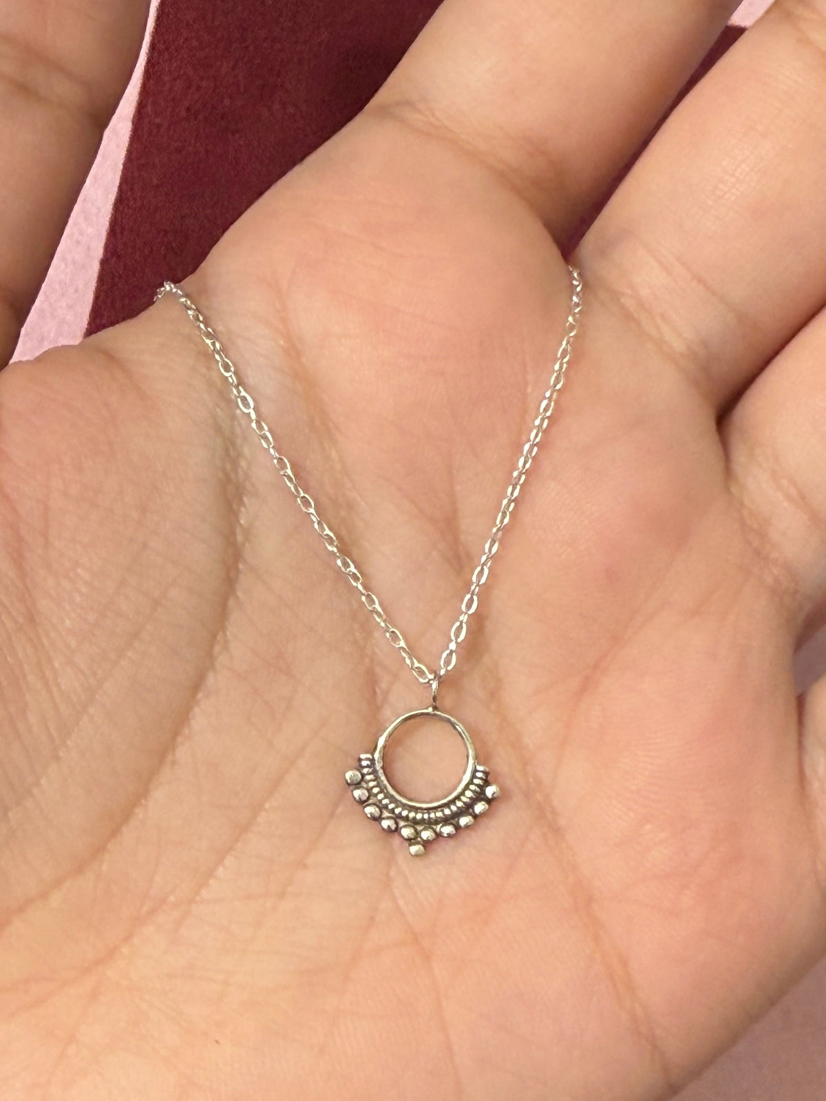 925 Sterling Silver Boho Beaded Circle Necklace – 18"