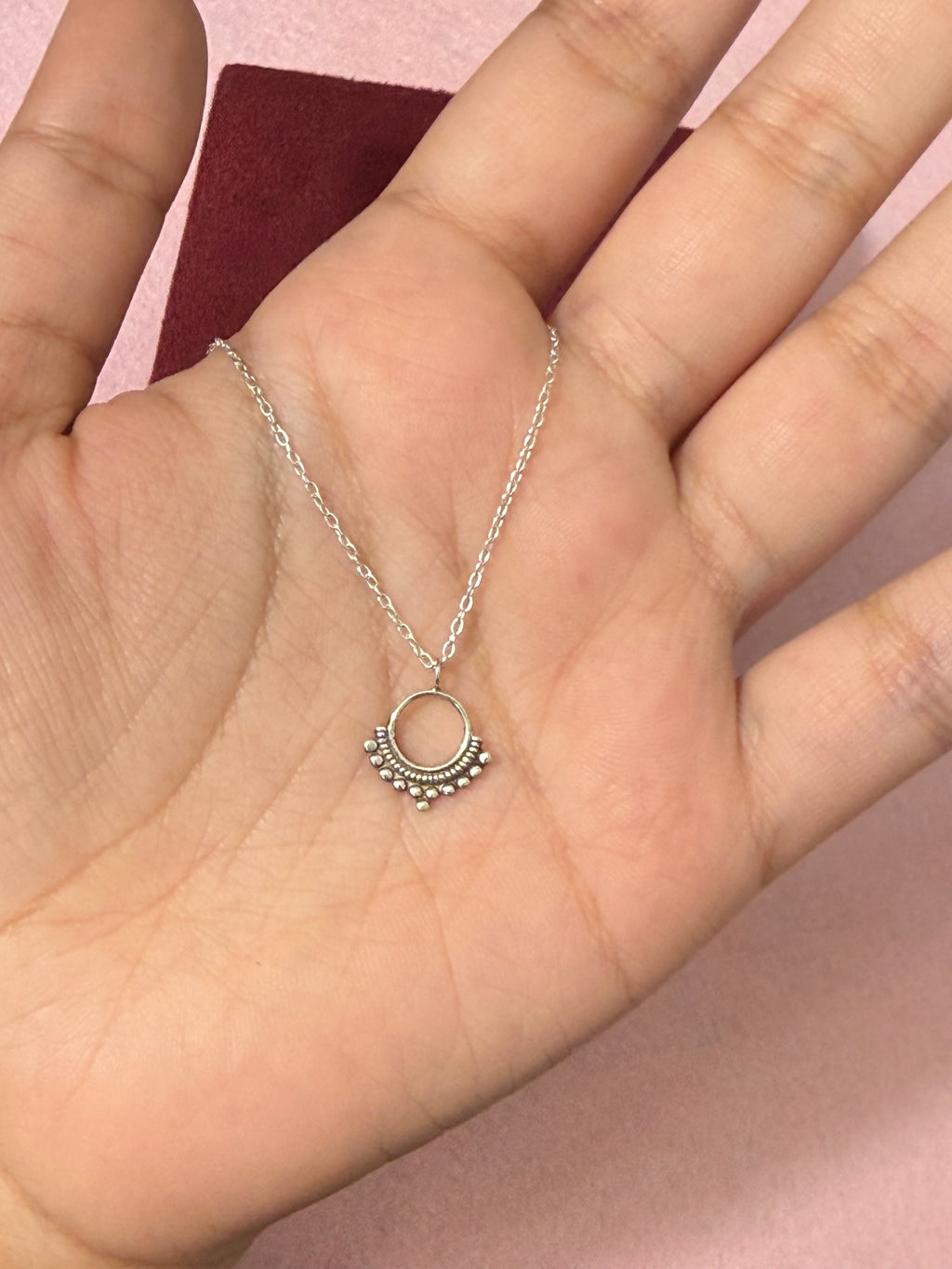 925 Sterling Silver Boho Beaded Circle Necklace – 18"