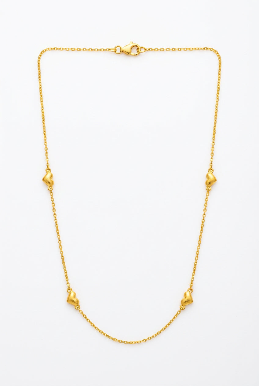 10K Yellow Gold Four Heart Anklet – 9” + 1” Adjustable