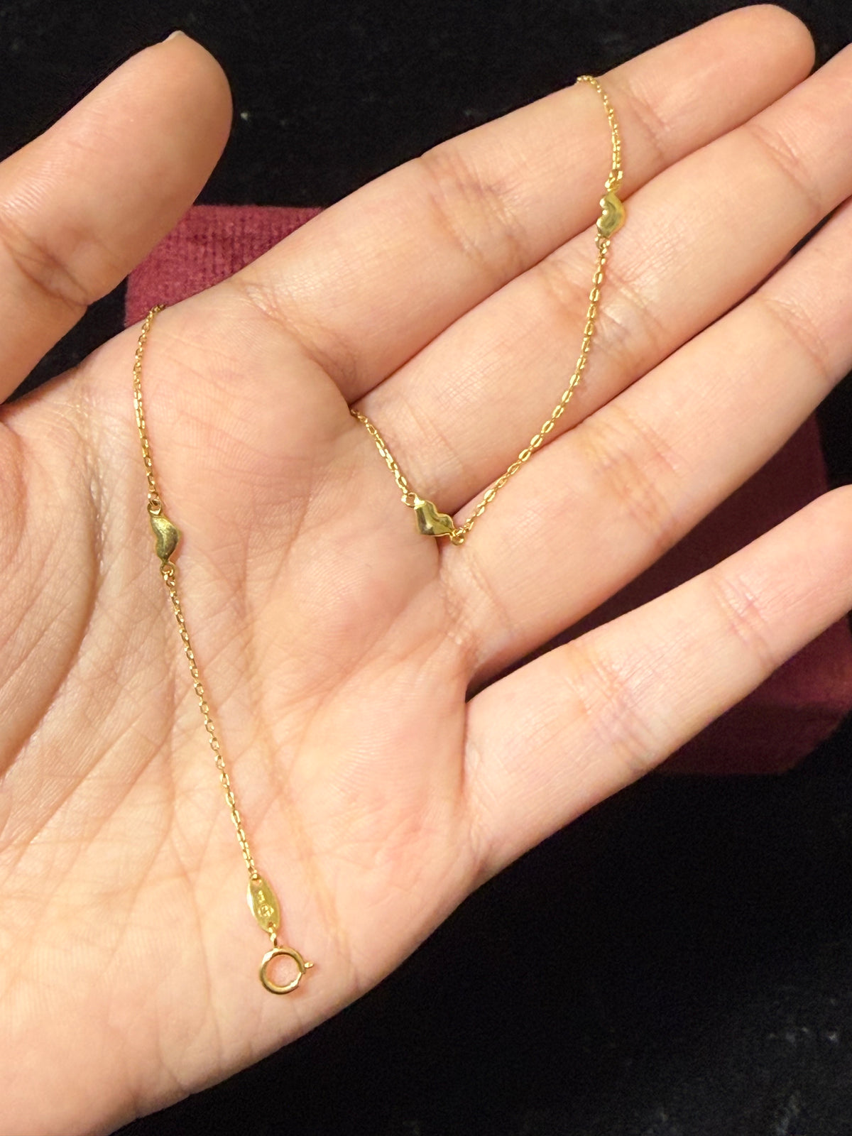 10K Yellow Gold Four Heart Anklet – 9” + 1” Adjustable