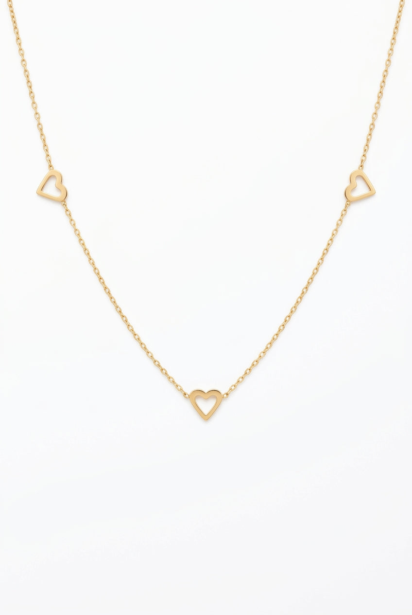 10K Yellow Gold Triple Open Heart Anklet – 9” + 1” Adjustable