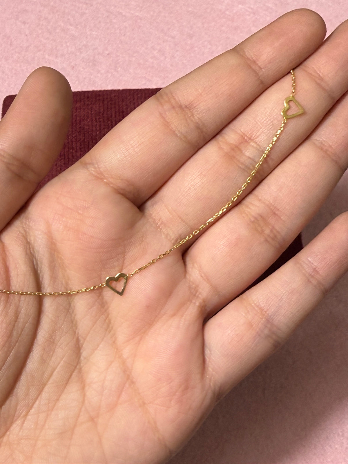 10K Yellow Gold Triple Open Heart Anklet – 9” + 1” Adjustable