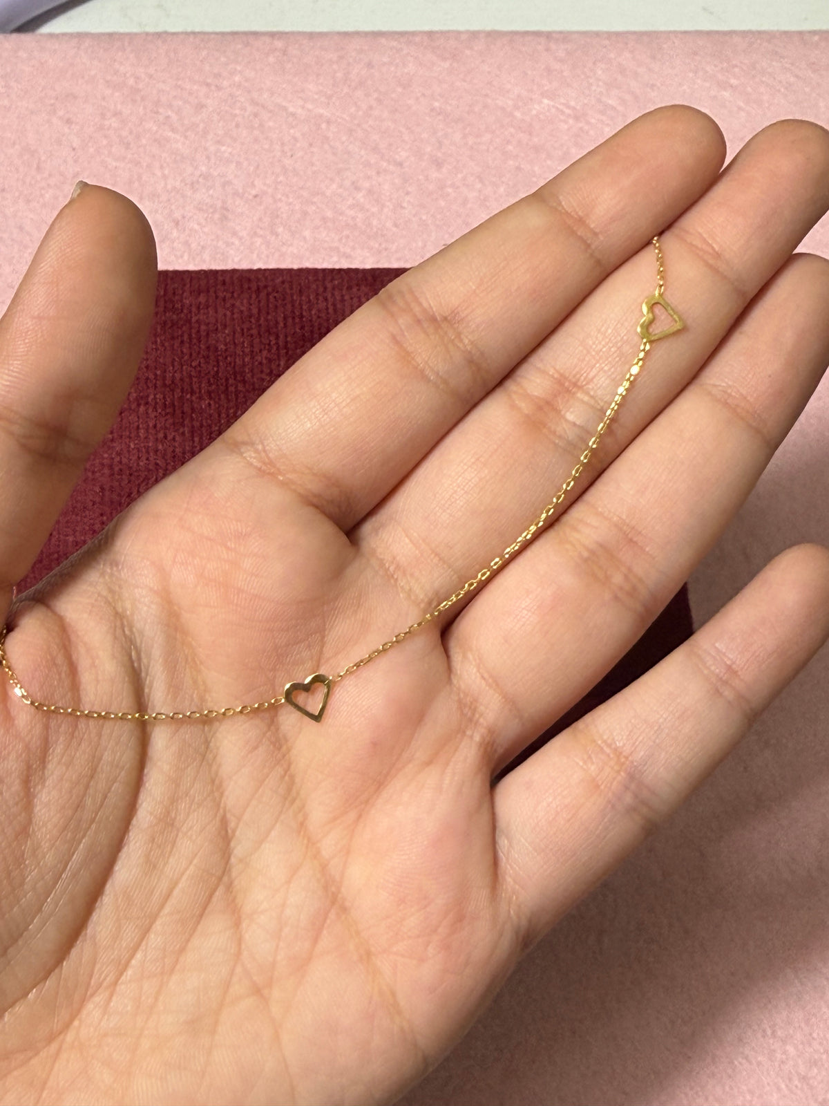 10K Yellow Gold Triple Open Heart Anklet – 9” + 1” Adjustable