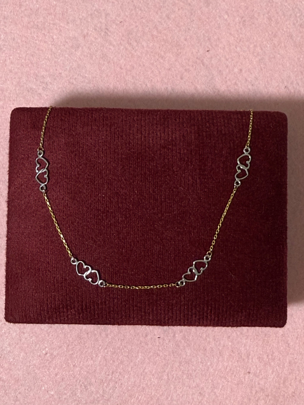 10K Two-Tone Gold Double Heart Anklet – 9” + 1” Adjustable