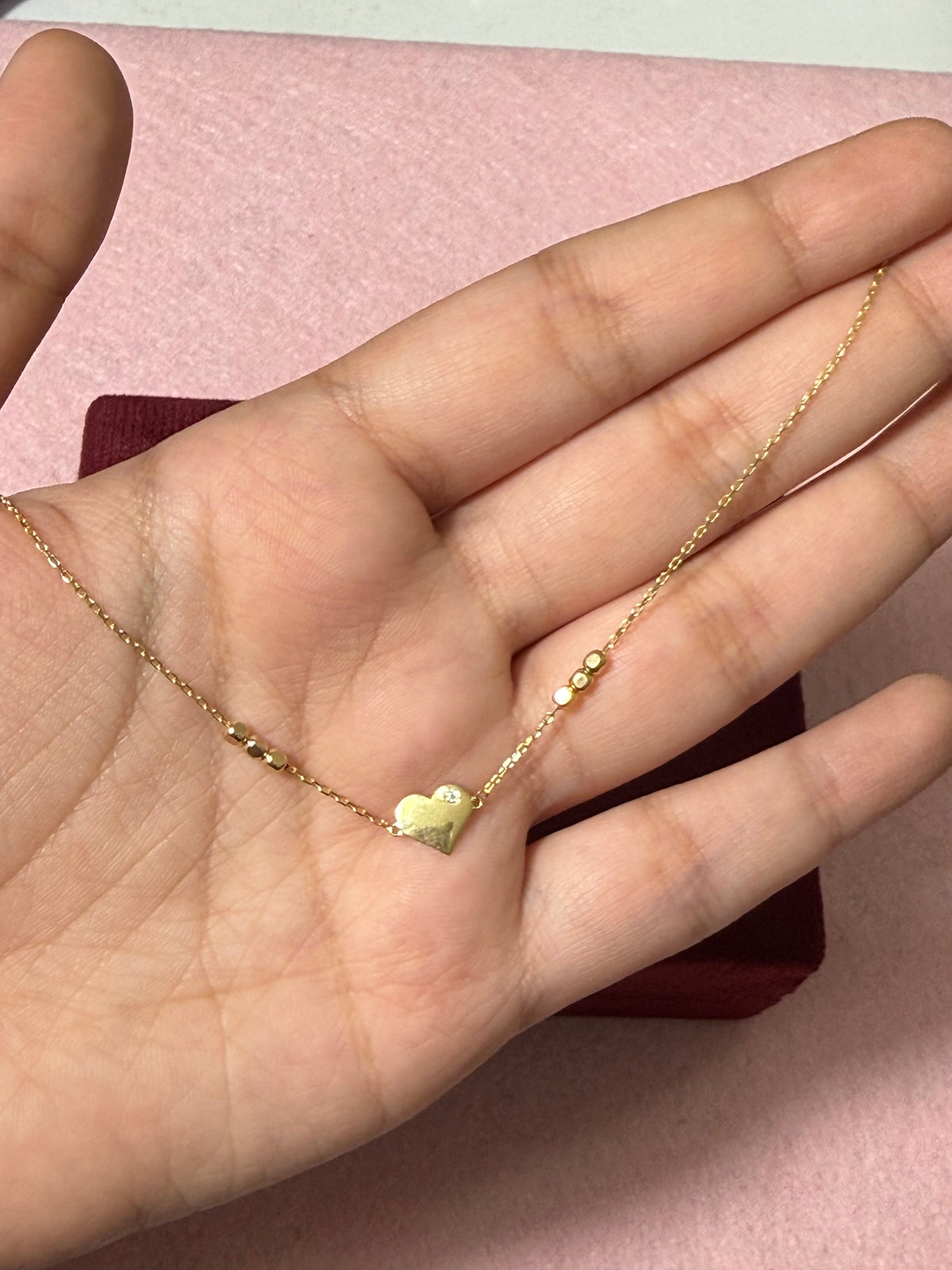 10K Yellow Gold Heart & Bead Anklet – 9” + 1” Adjustable