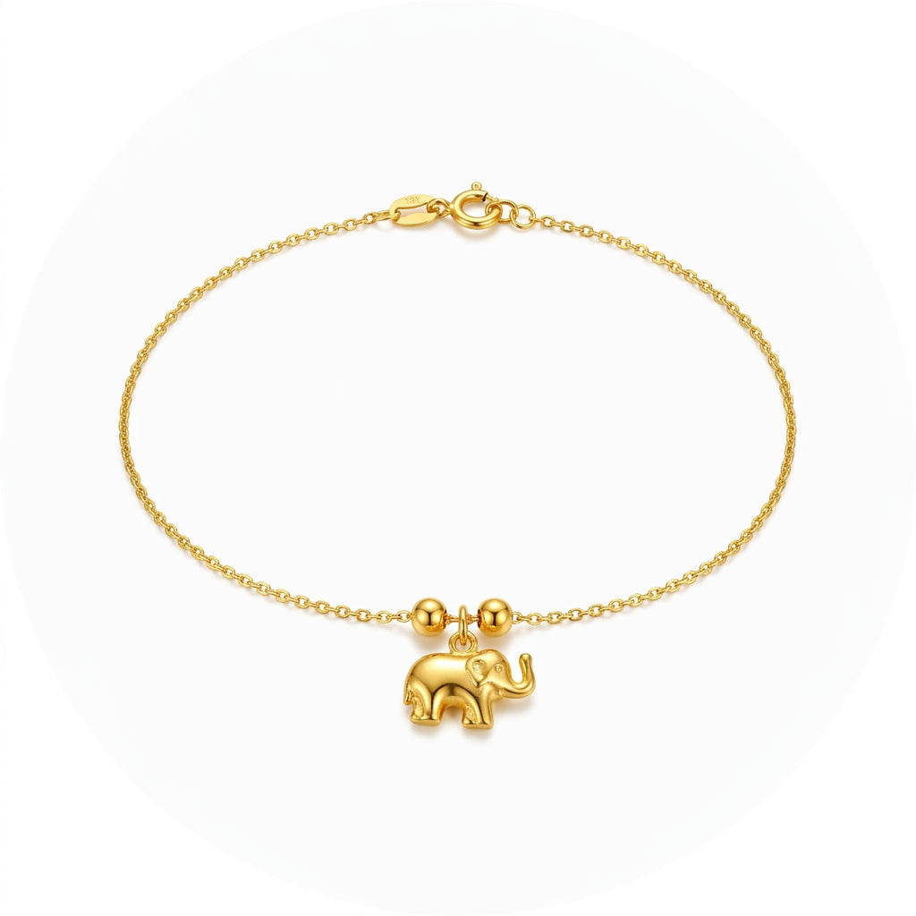 10K Yellow Gold Elephant Anklet – 9” + 1” Adjustable