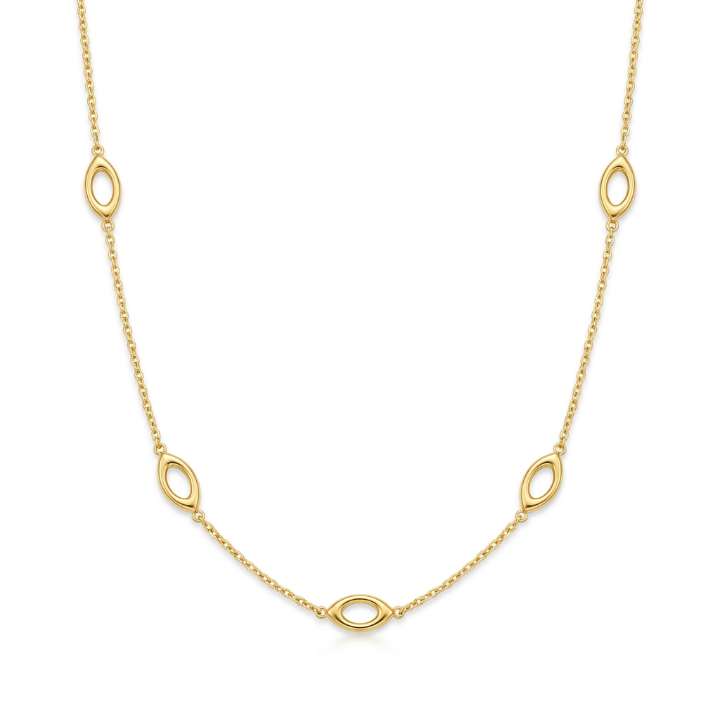 10K Yellow Gold Open Marquise Link Anklet – 9” + 1” Adjustable