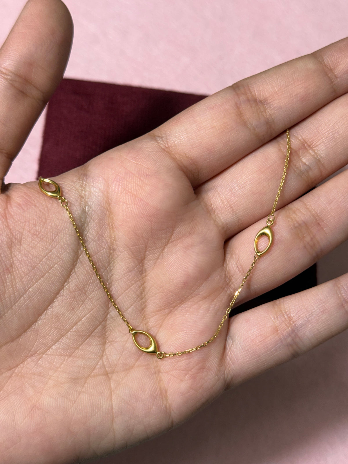 10K Yellow Gold Open Marquise Link Anklet – 9” + 1” Adjustable