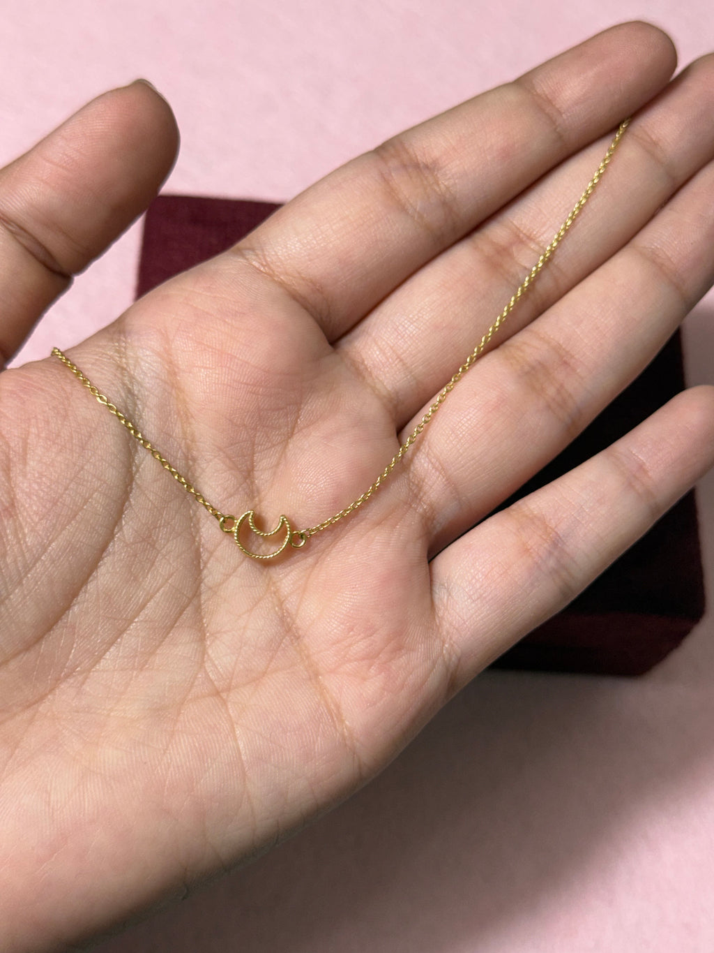10K Yellow Gold Crescent Moon Anklet – 9” + 1” Adjustable