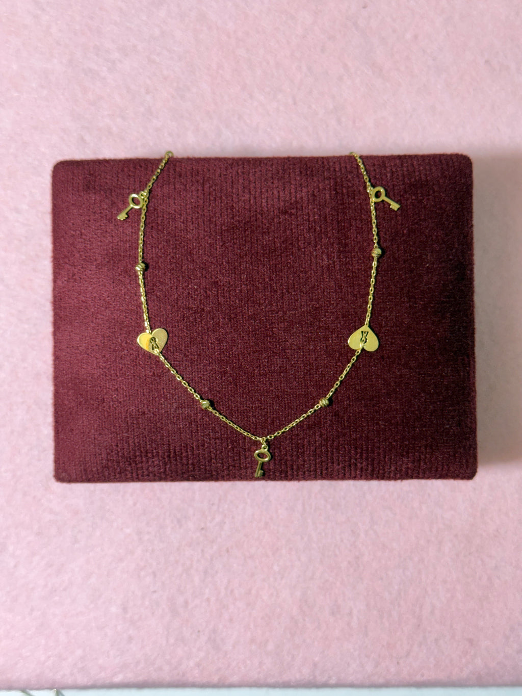 10K Yellow Gold Heart & Key Charm Anklet – 9” + 1” Adjustable