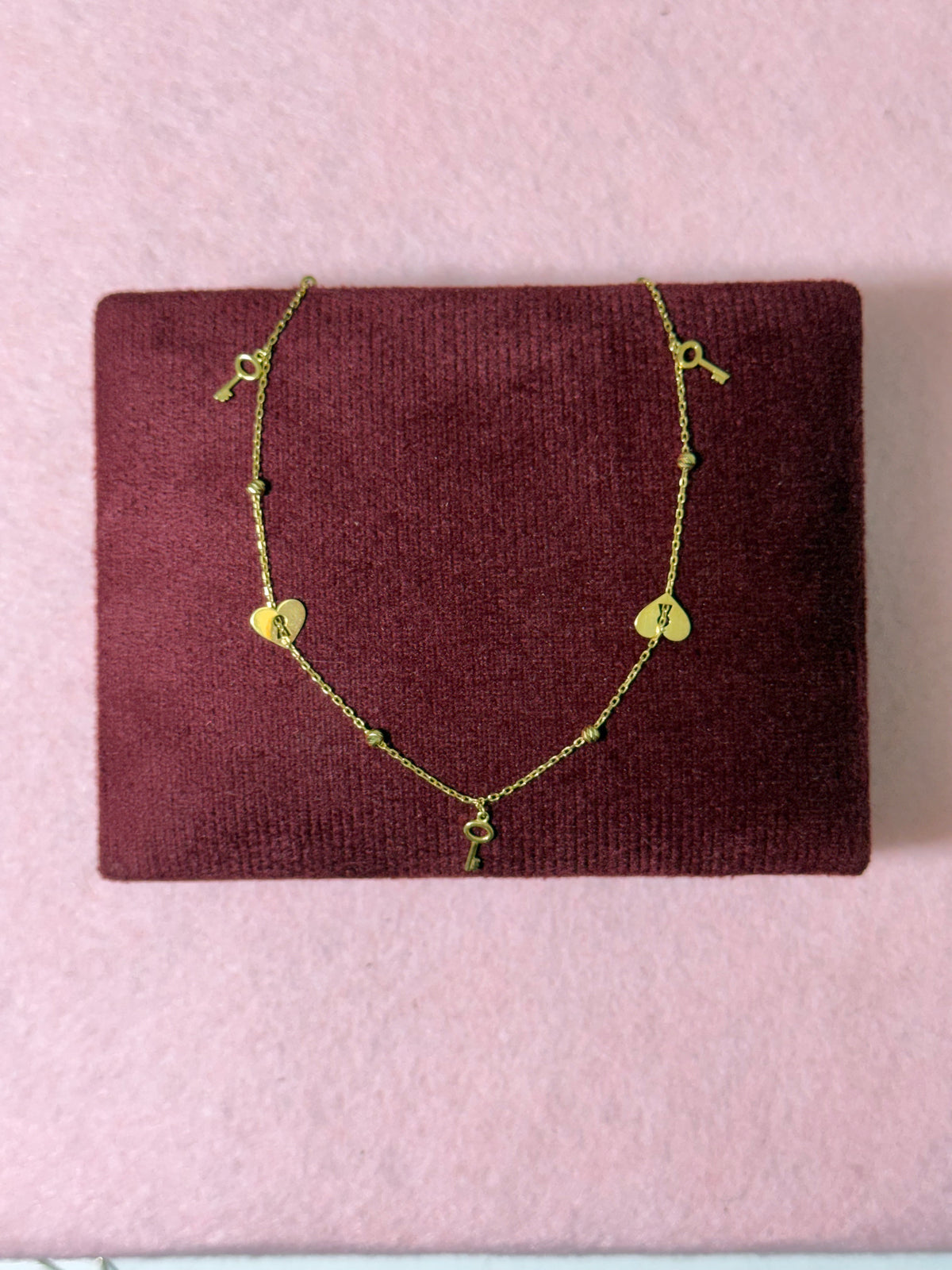 10K Yellow Gold Heart & Key Charm Anklet – 9” + 1” Adjustable