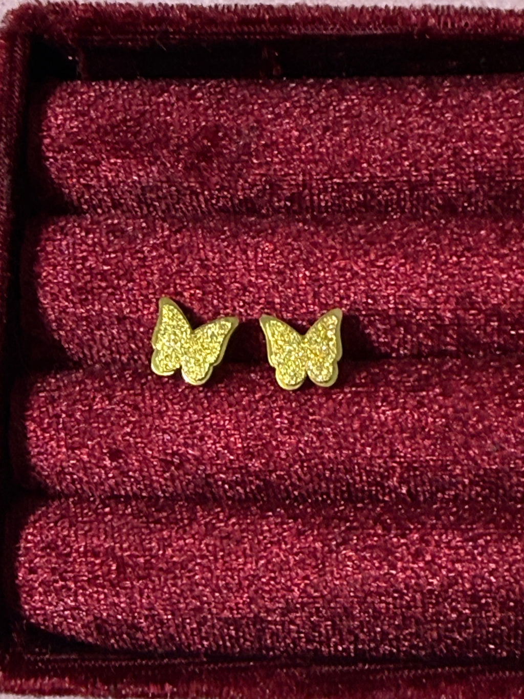 Gold Stainless Steel Sparkling Butterfly Stud Earrings