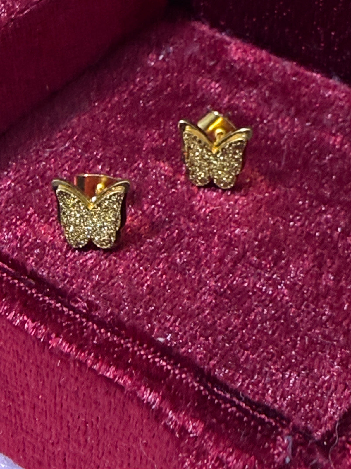 Gold Stainless Steel Sparkling Butterfly Stud Earrings