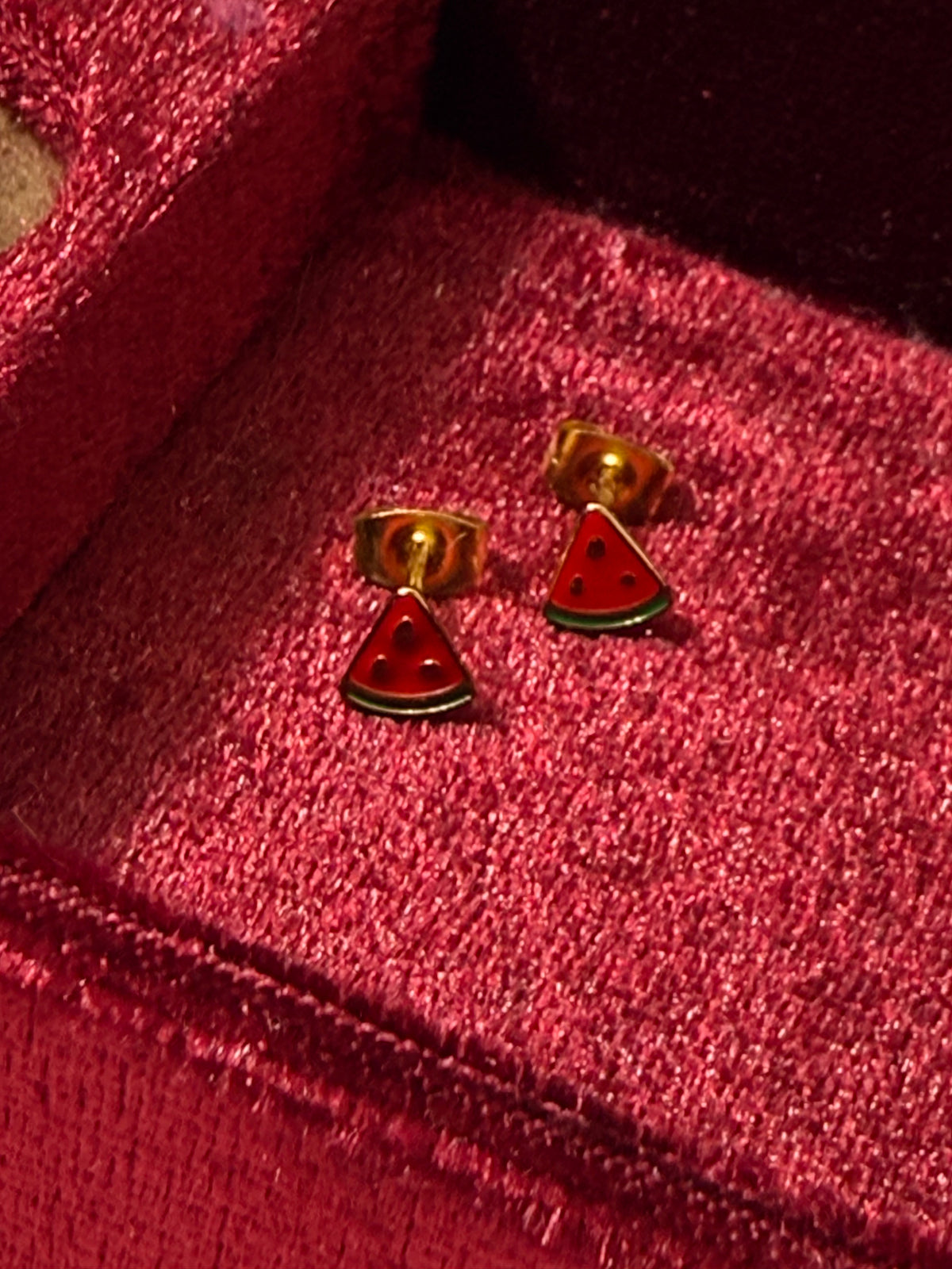 Gold Stainless Steel Watermelon Push Back Stud Earrings
