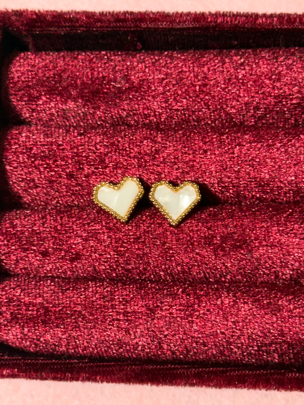 Gold Stainless Steel White Heart Stud Earrings