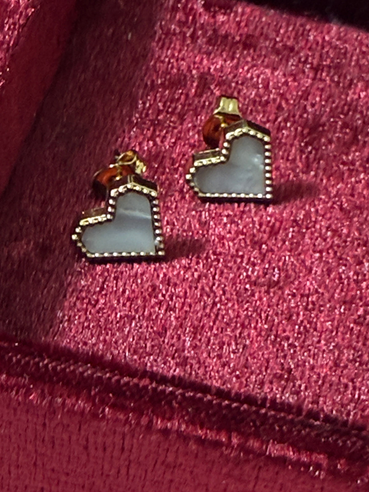 Gold Stainless Steel White Heart Stud Earrings