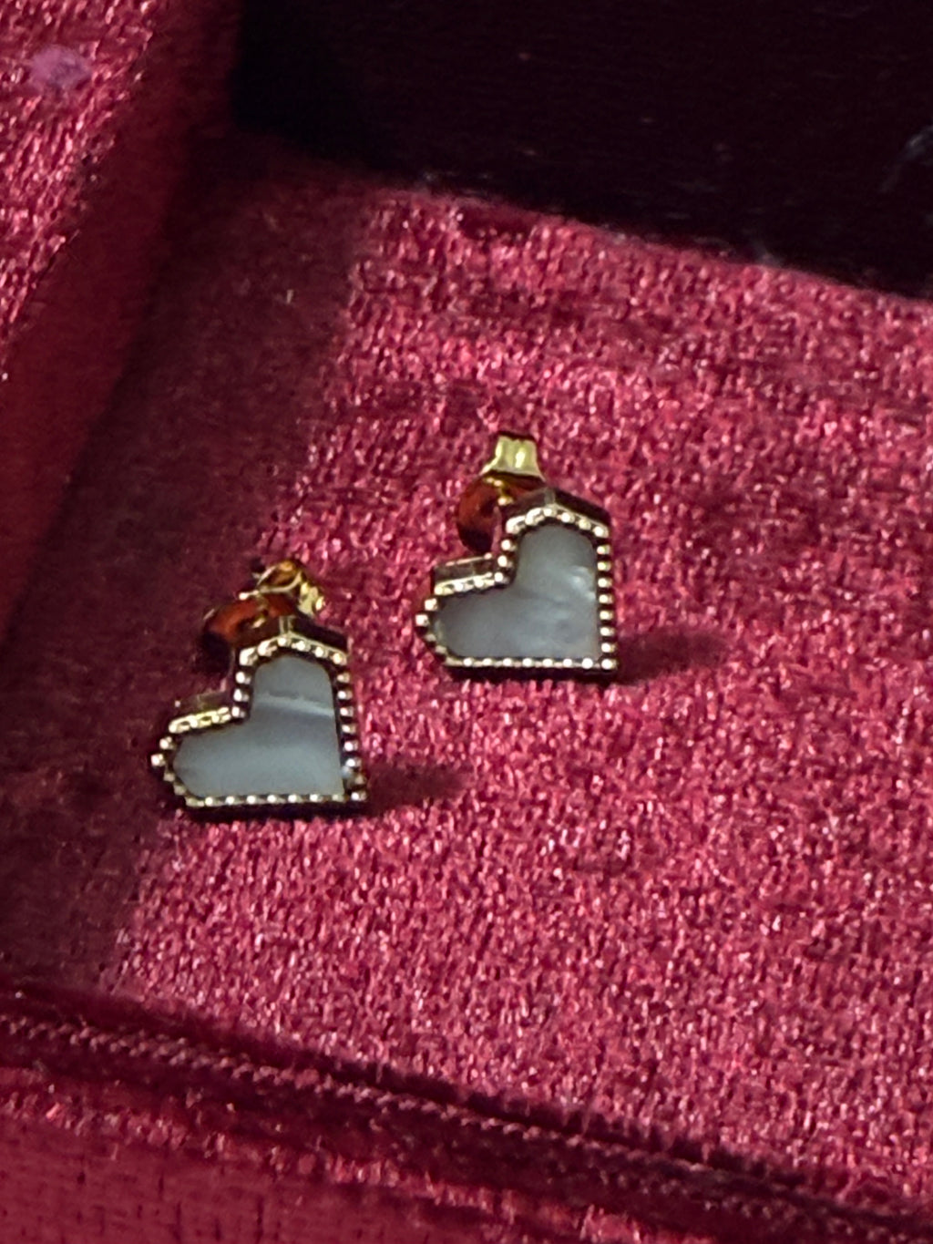 Gold Stainless Steel White Heart Stud Earrings
