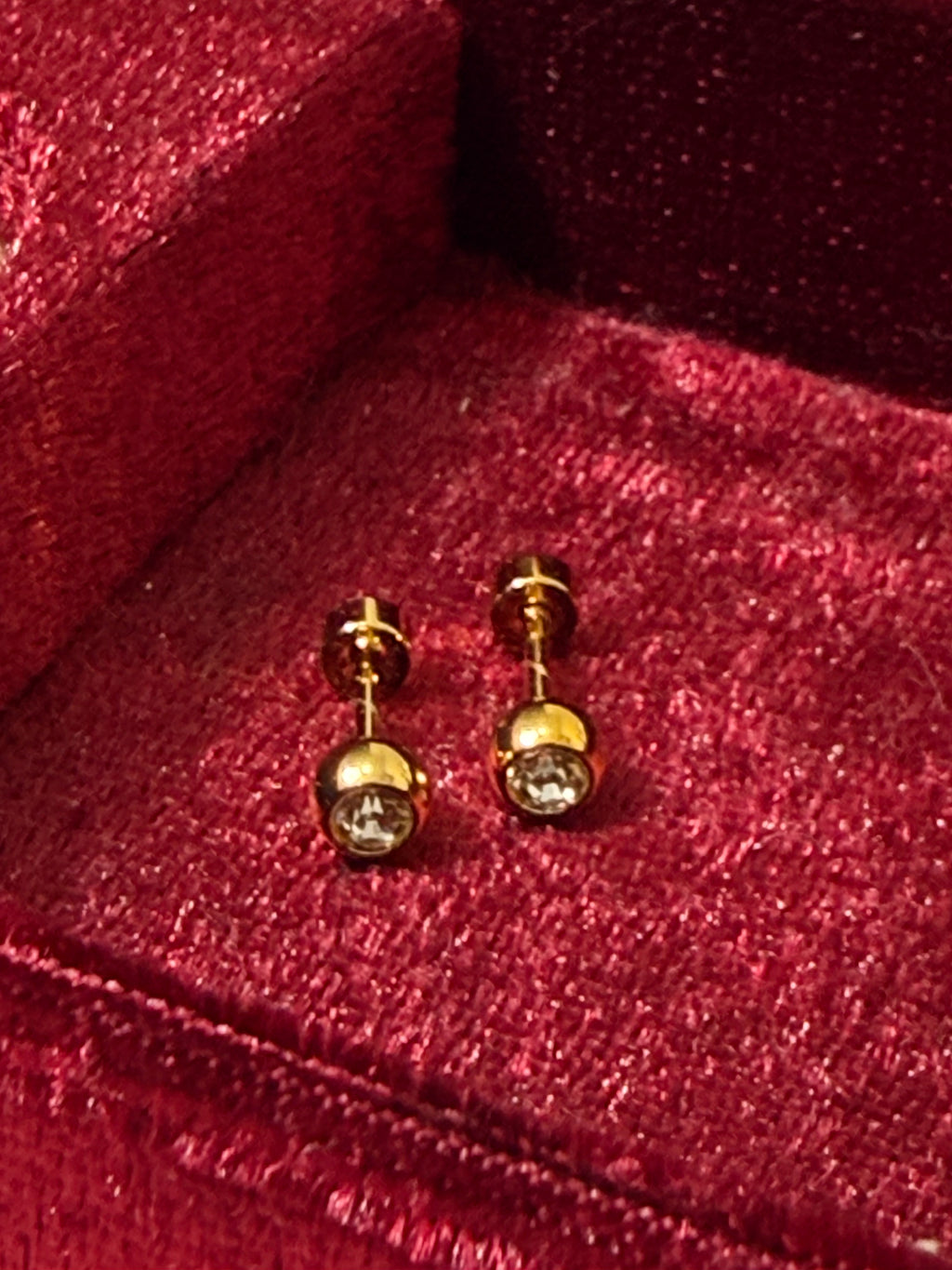 Gold Stainless Steel Crystal Ball Screw Flat Back Stud Earrings