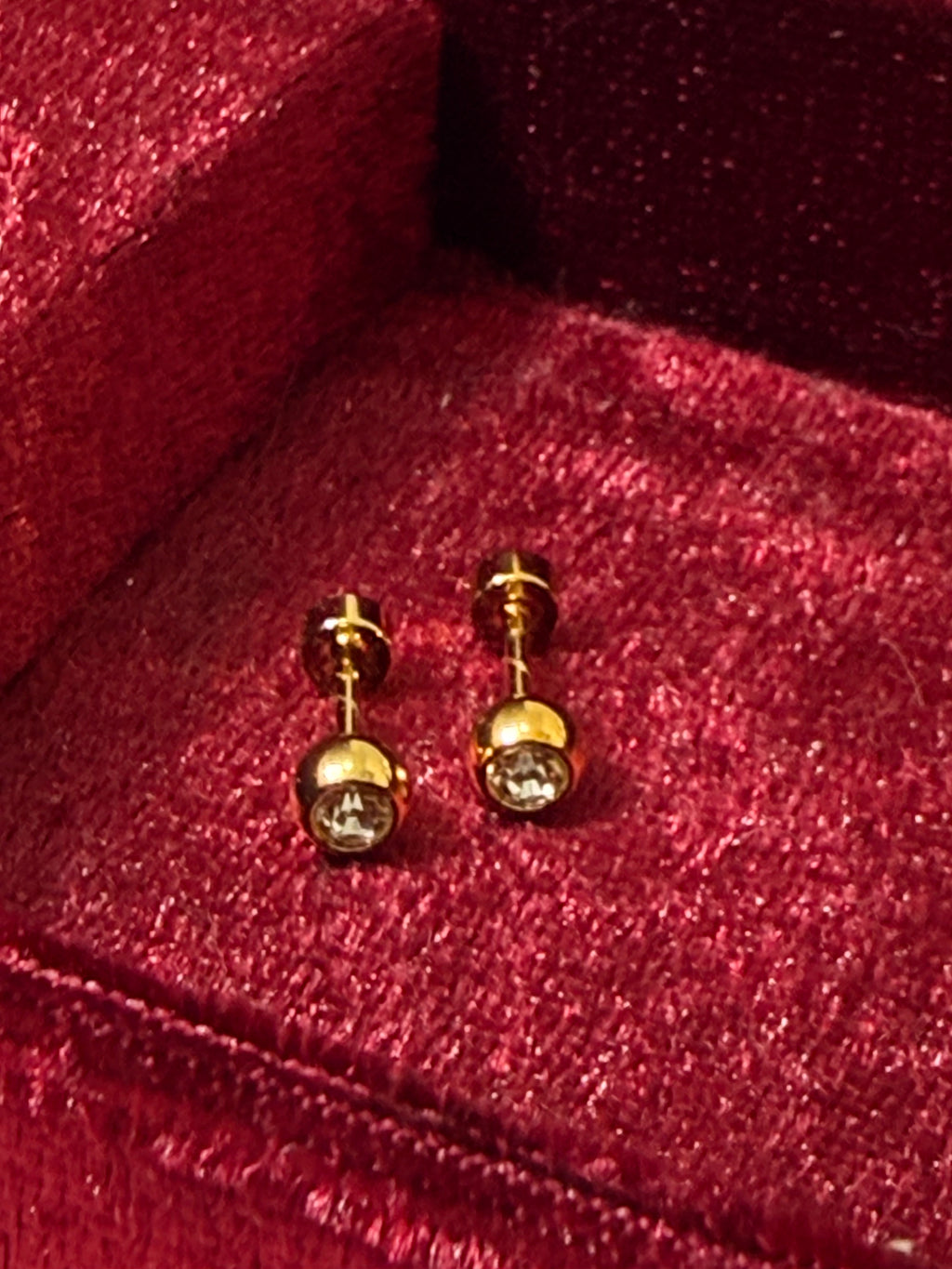 Gold Stainless Steel Crystal Ball Screw Flat Back Stud Earrings