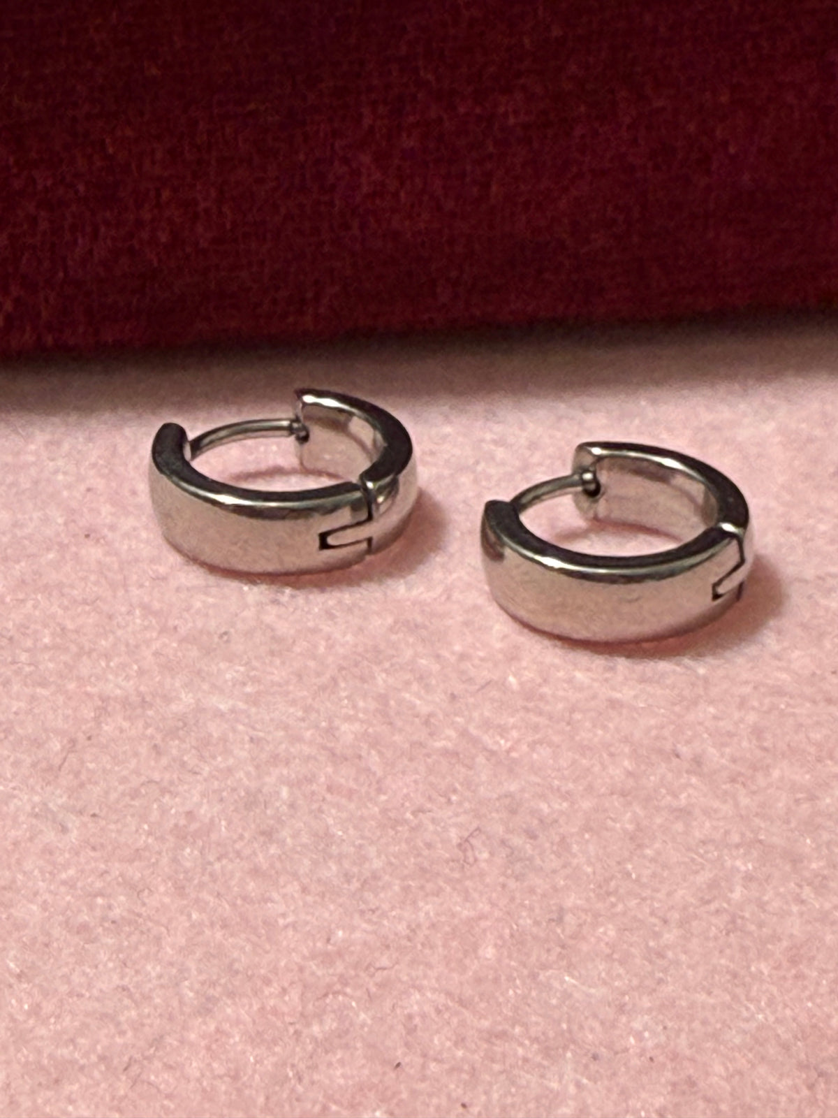 Silver Stainless Steel Chunky Huggie Hoop Earrings