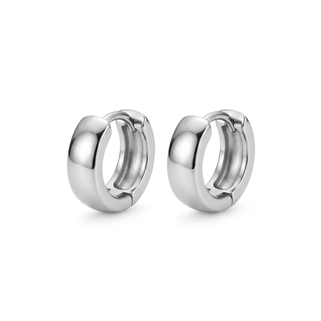 Silver Stainless Steel Chunky Huggie Hoop Earrings