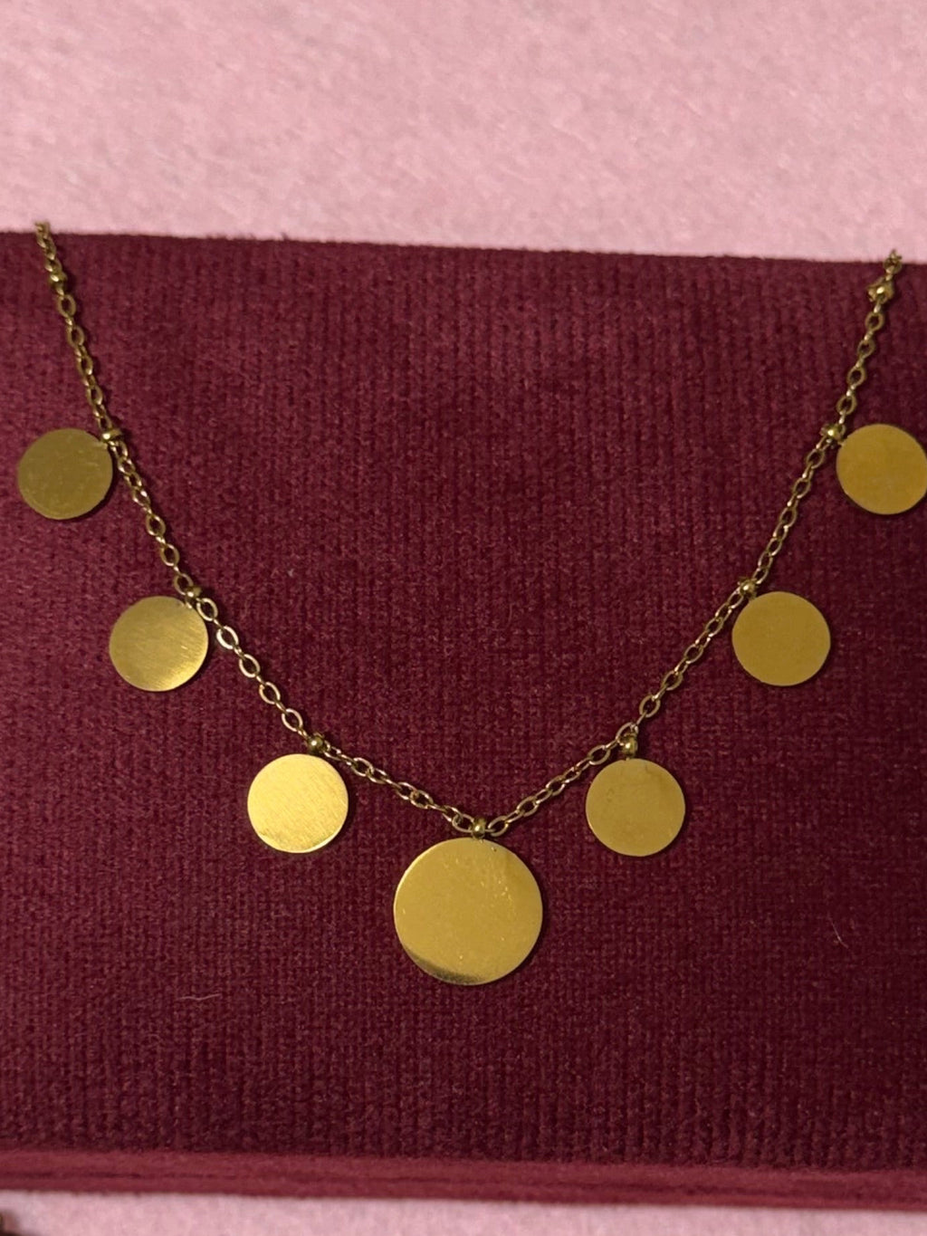 Gold Stainless Steel Multi-Disc Charm Necklace – 18"