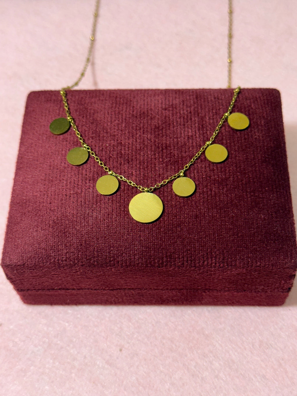 Gold Stainless Steel Multi-Disc Charm Necklace – 18"
