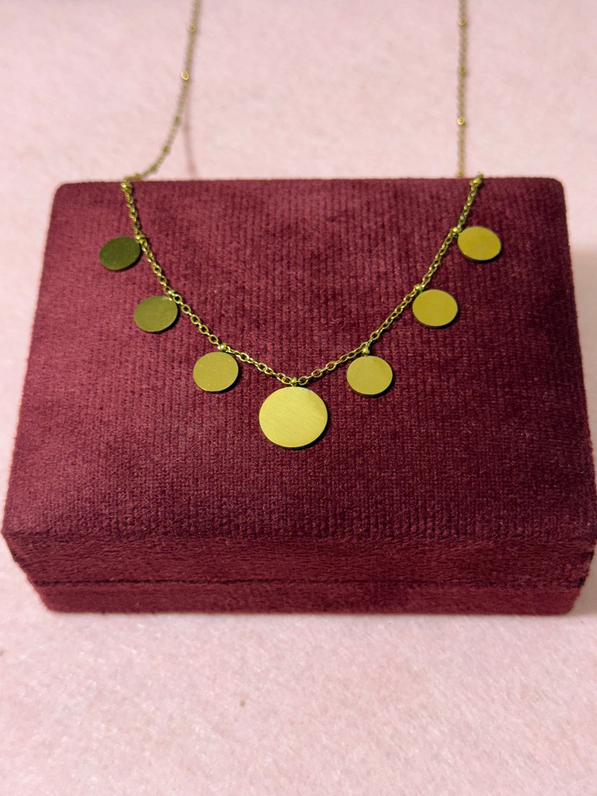 Gold Stainless Steel Multi-Disc Charm Necklace – 18"