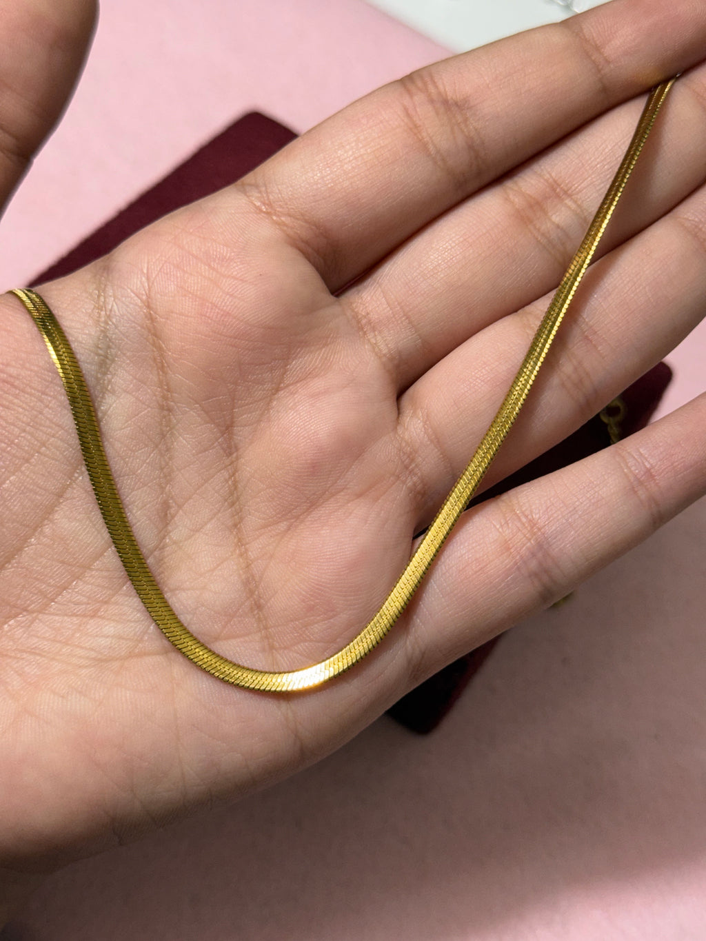 Gold Stainless Steel Herringbone Chain Necklace – 18"