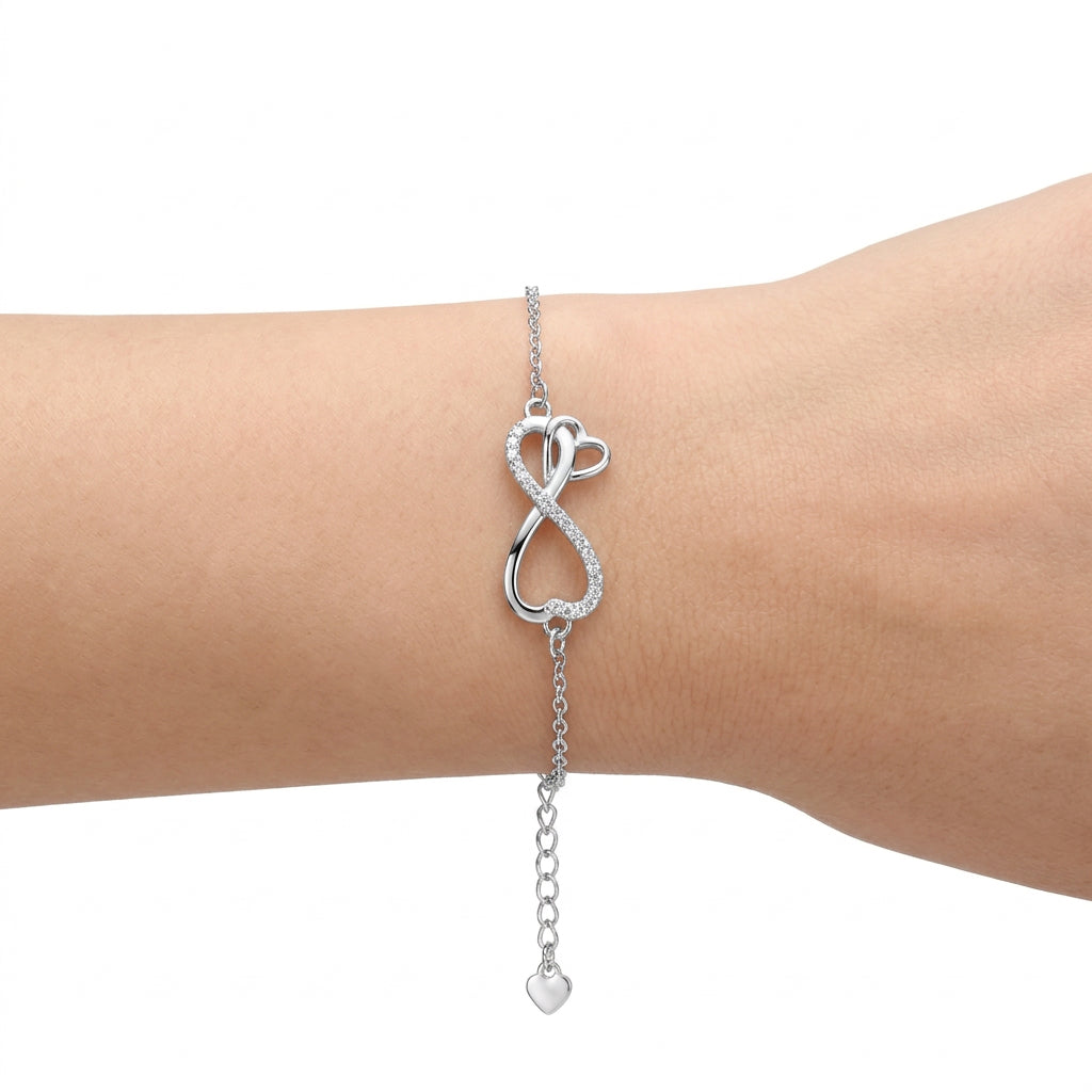 925 Sterling Silver Infinity Heart Bracelet – 8" Adjustable