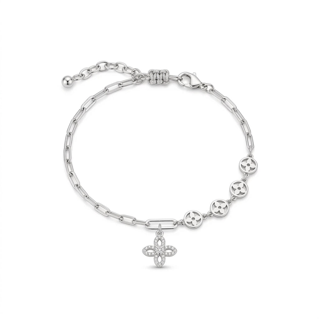 925 Sterling Silver Clover Charm Bracelet – 8" Adjustable