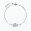 925 Sterling Silver Hamsa Hand Evil Eye Bracelet – 8" Adjustable