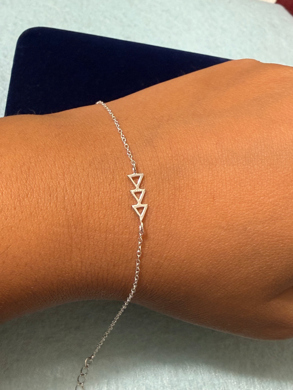 925 Sterling Silver Blue Beaded Cross Bracelet – 7" Adjustable
