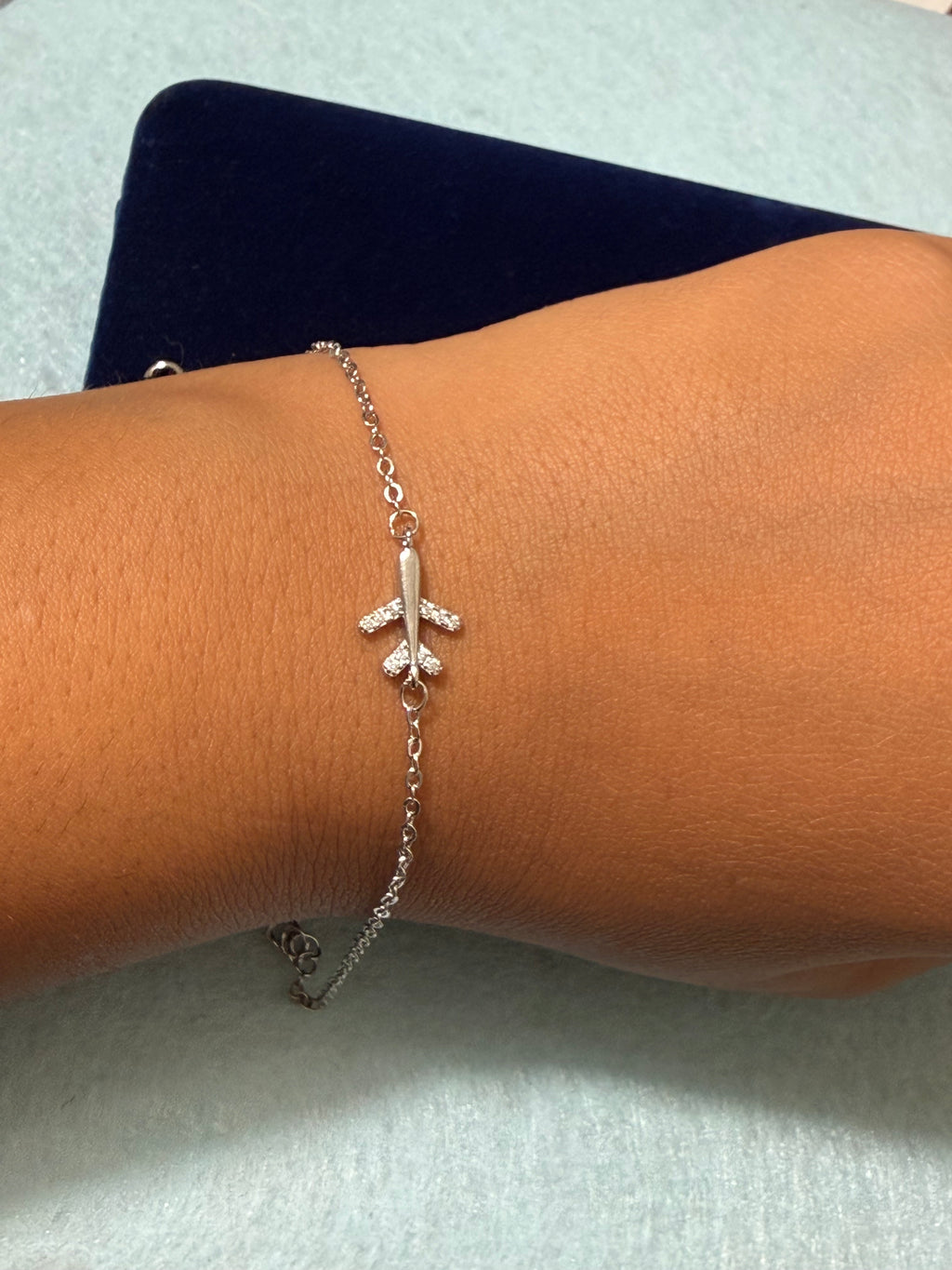 925 Sterling Silver Airplane Bracelet – 8" Adjustable
