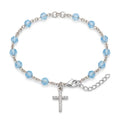 925 Sterling Silver Blue Beaded Cross Bracelet – 8" Adjustable