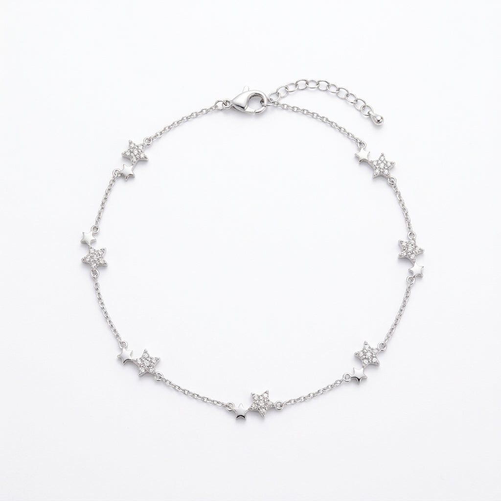 925 Sterling Silver Sparkling Star Bracelet – 8" Adjustable