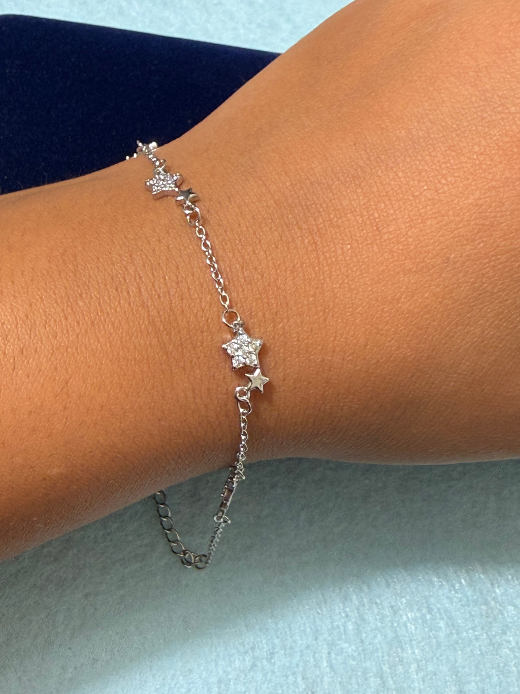 925 Sterling Silver Sparkling Star Bracelet – 8" Adjustable