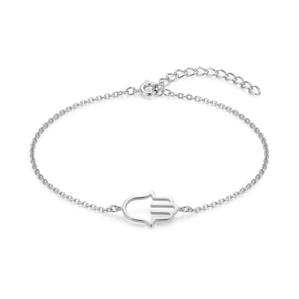 925 Sterling Silver Hamsa Hand Bracelet – 7" Adjustable
