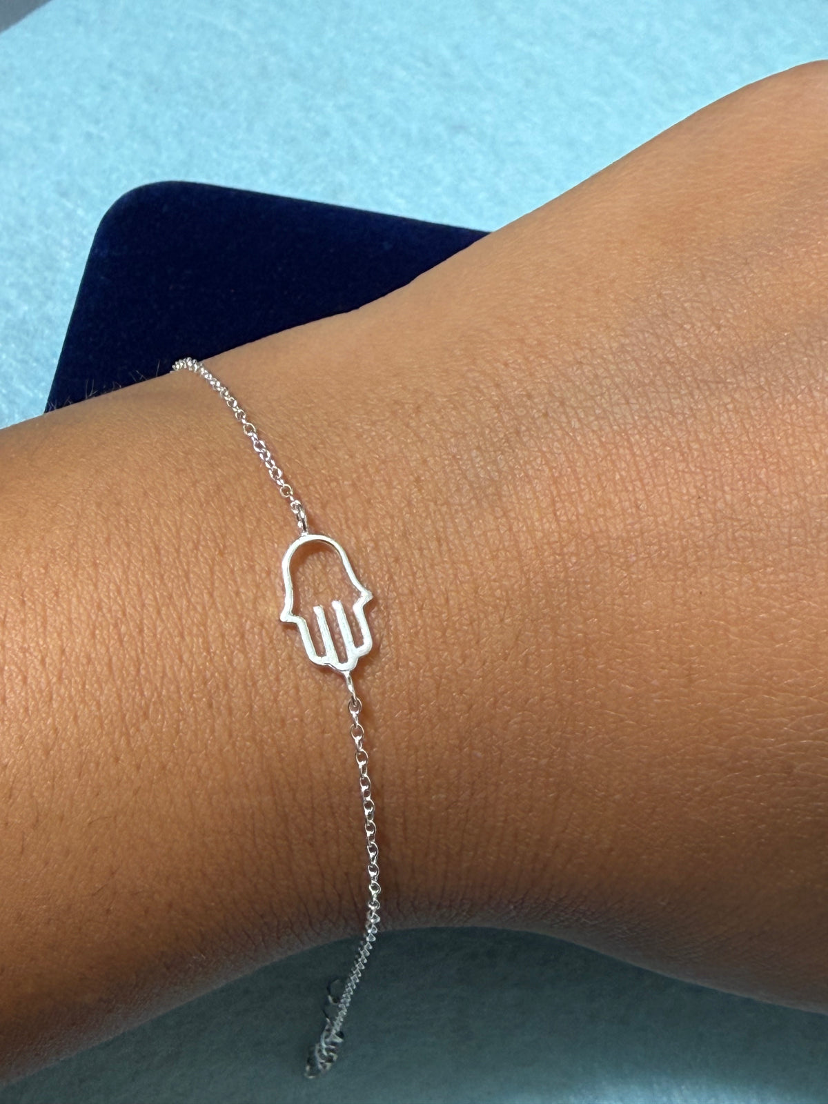 925 Sterling Silver Hamsa Hand Bracelet – 7" Adjustable