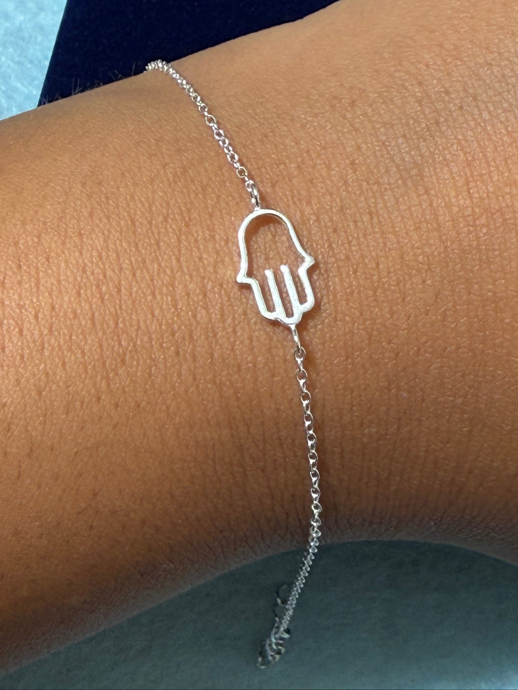 925 Sterling Silver Hamsa Hand Bracelet – 7" Adjustable