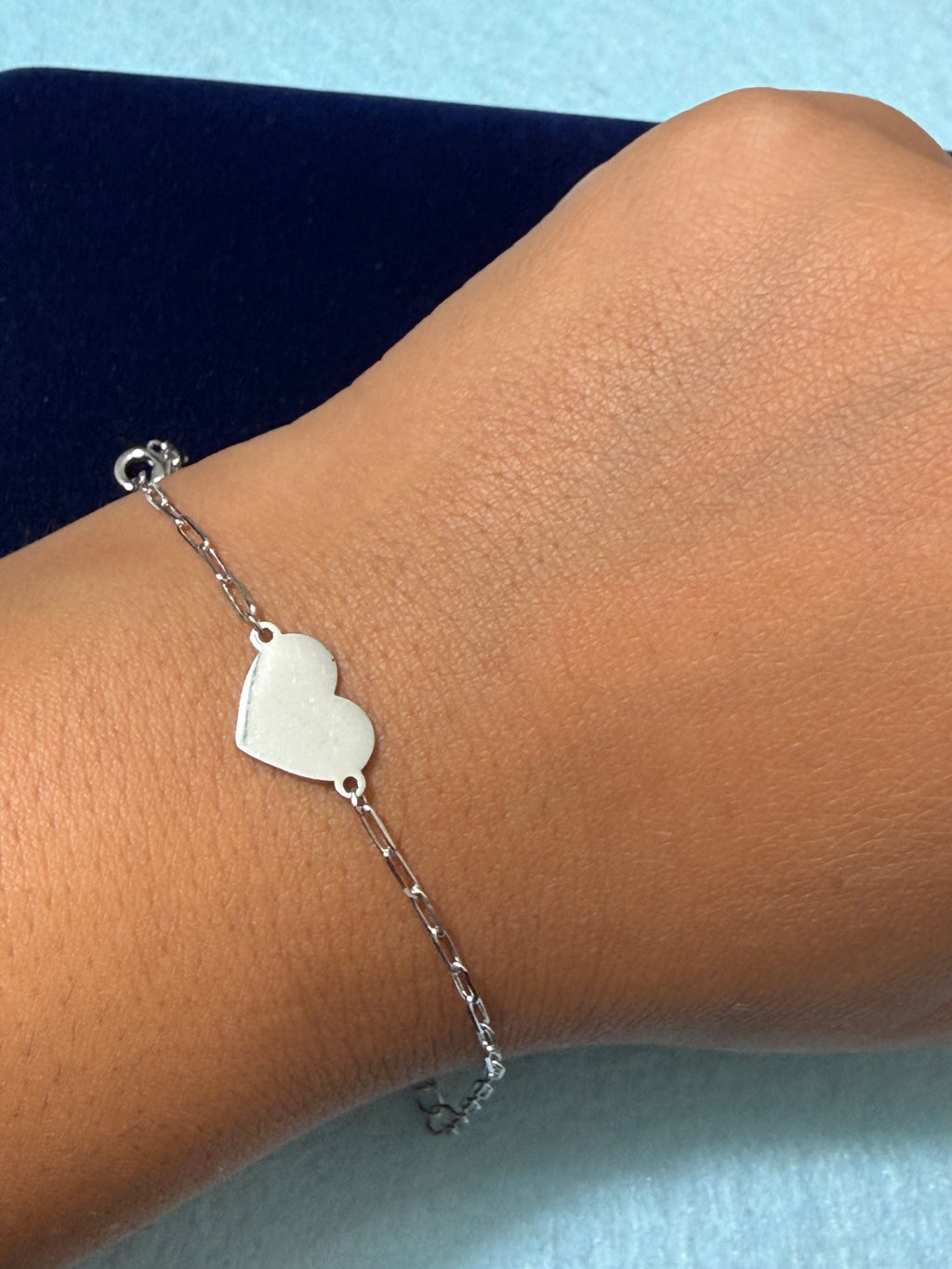 925 Sterling Silver Solid Heart Paperclip Chain Bracelet – 8" Adjustable