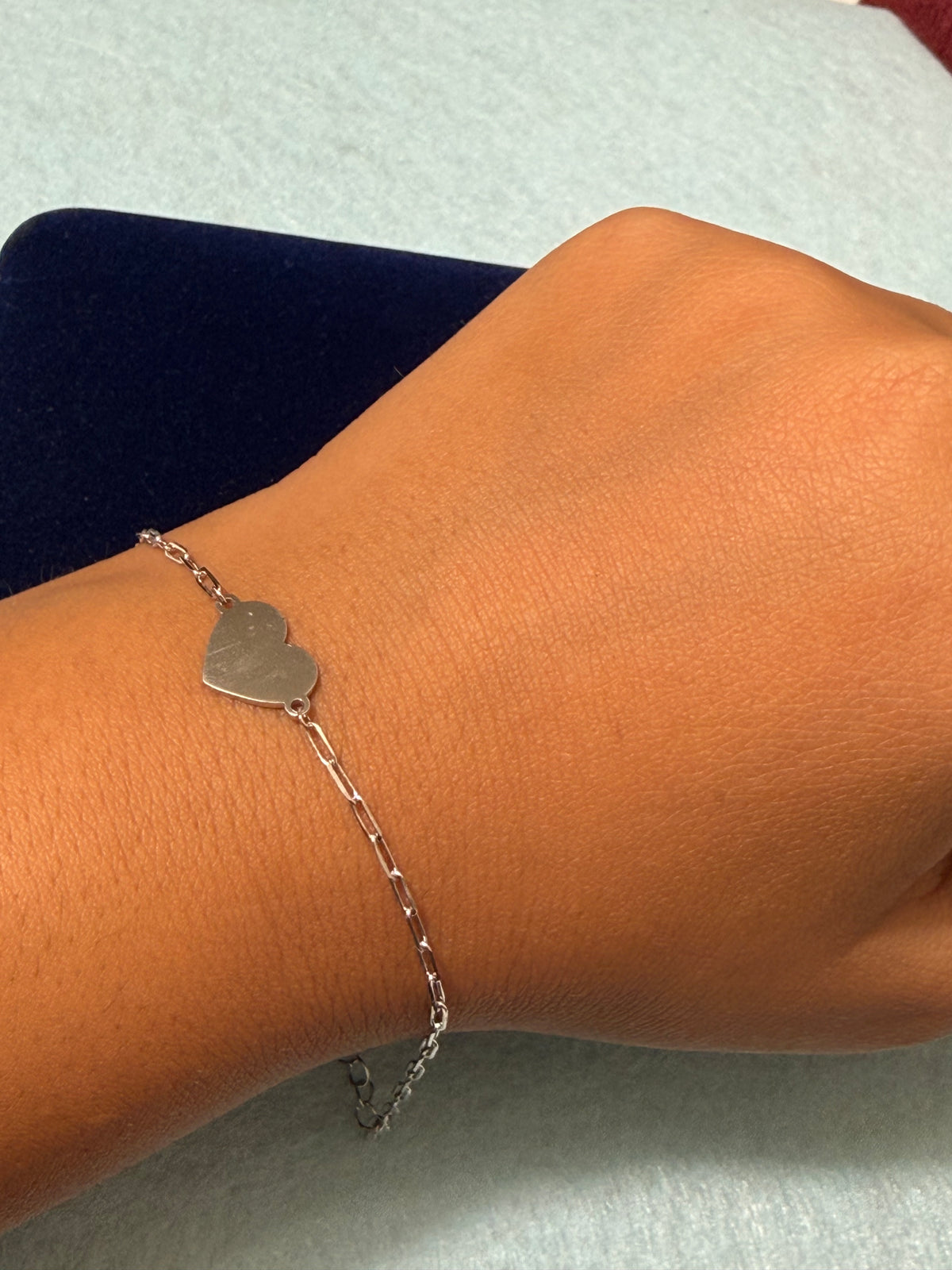 925 Sterling Silver Solid Heart Paperclip Chain Bracelet – 8" Adjustable